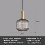 Vintage Striped Glass Pendant Light in Green Gray and Amber for Kitchen Island