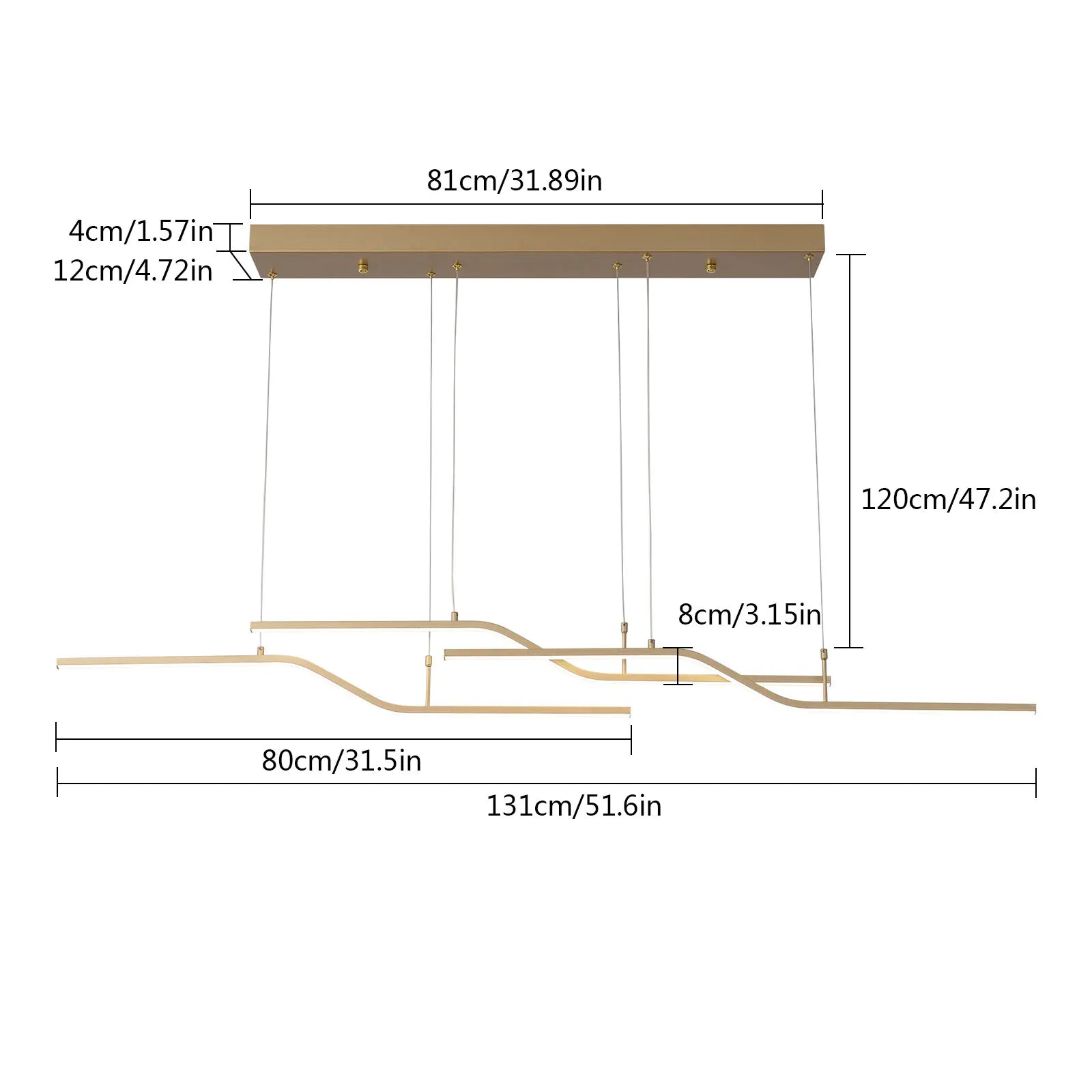 Lámpara colgante lineal minimalista dorada para comedor