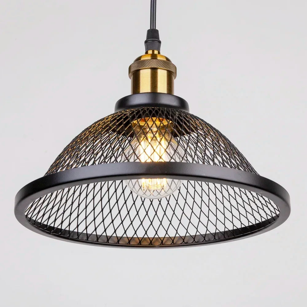 Industrial Black Iron Mesh Pendant Light for Dining
