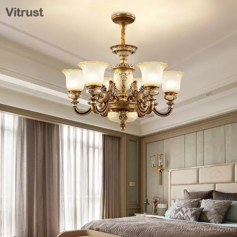European Classic Resin Multi-Head Pendant Chandelier
