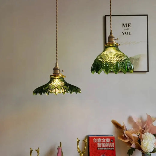 Retro Colored Glass Pendant Light Collection with Brass Fitting for Cafe