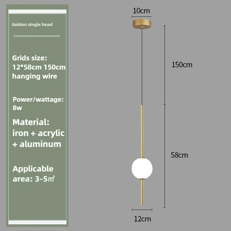 Nordic Glass Pendant Light with Brass Rod