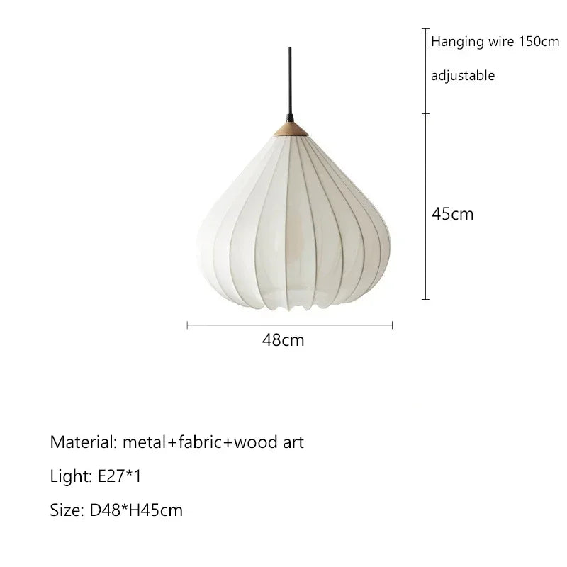 Lámpara colgante de tela minimalista con detalles de madera