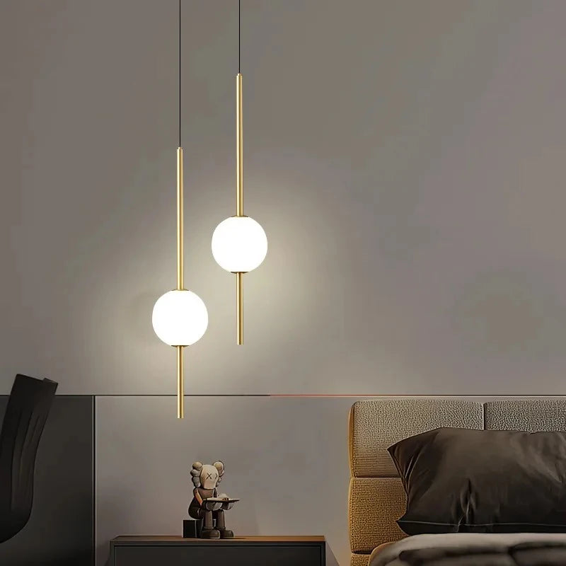 Nordic Glass Pendant Light with Brass Rod