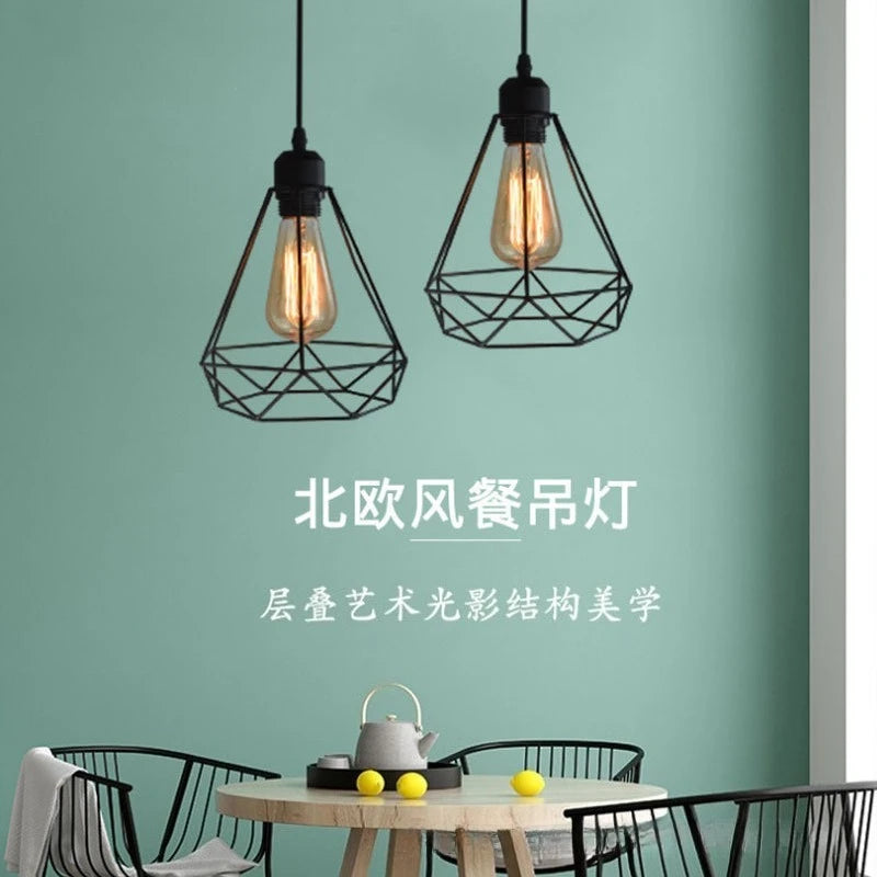 Industrial Iron Geometric Pendant Light for Dining