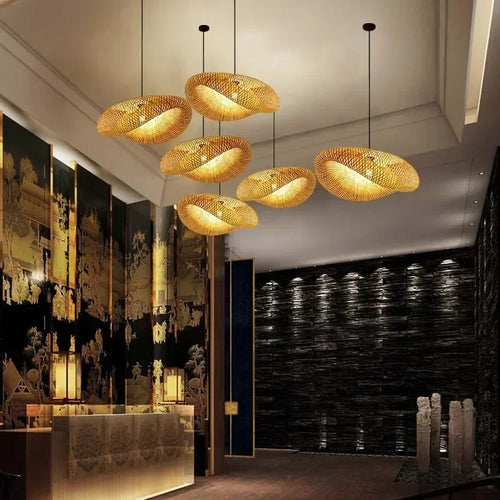 Bamboo Hand Woven Wave Pendant Light 36cm for Dining Room and Tea Room