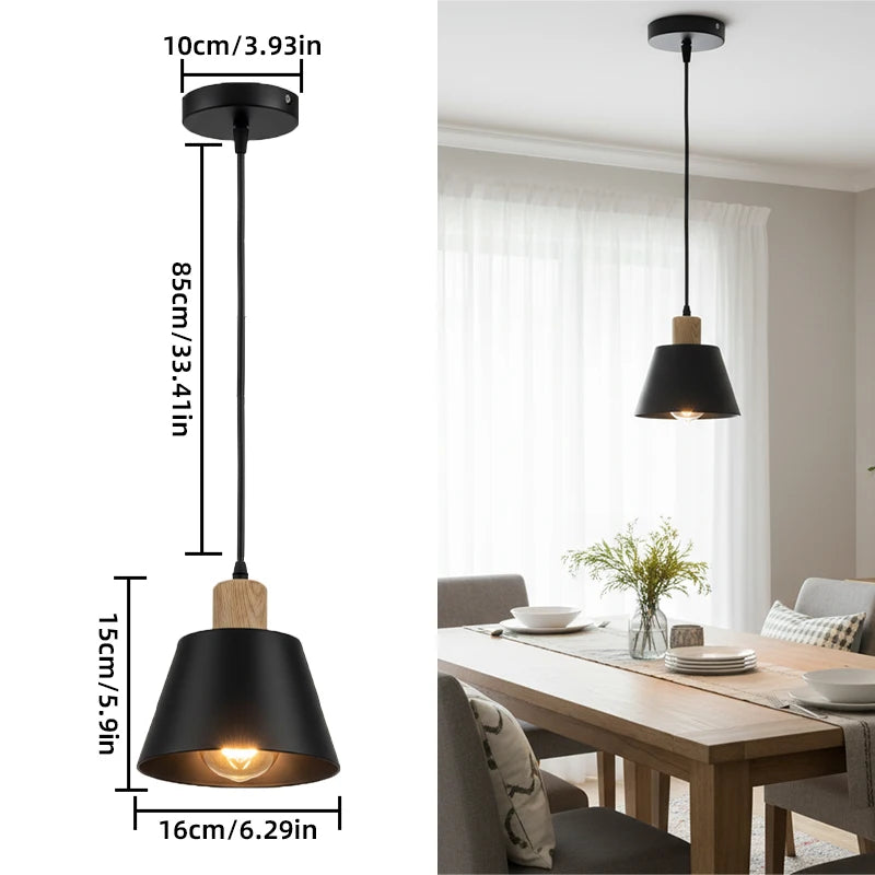 Lámpara Colgante Nórdica de Metal con Detalles de Madera