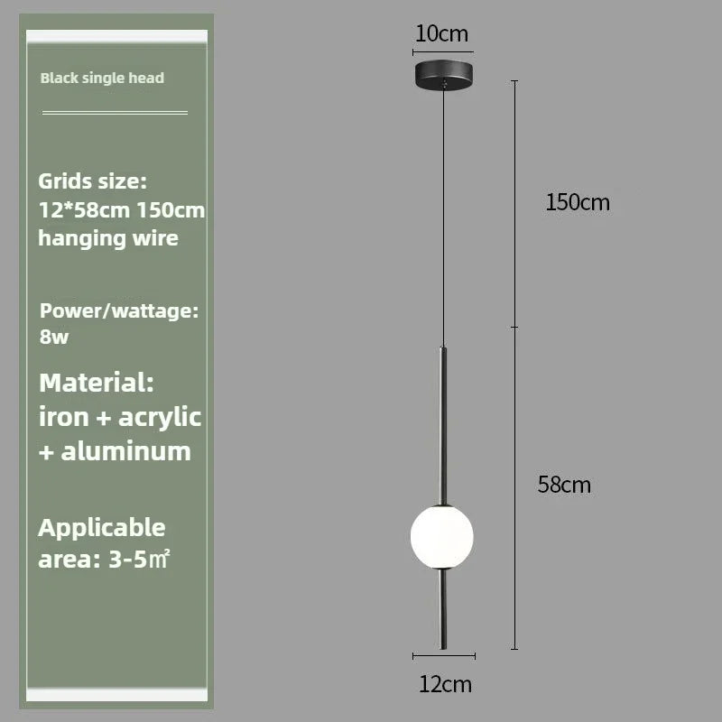 Nordic Glass Pendant Light with Brass Rod