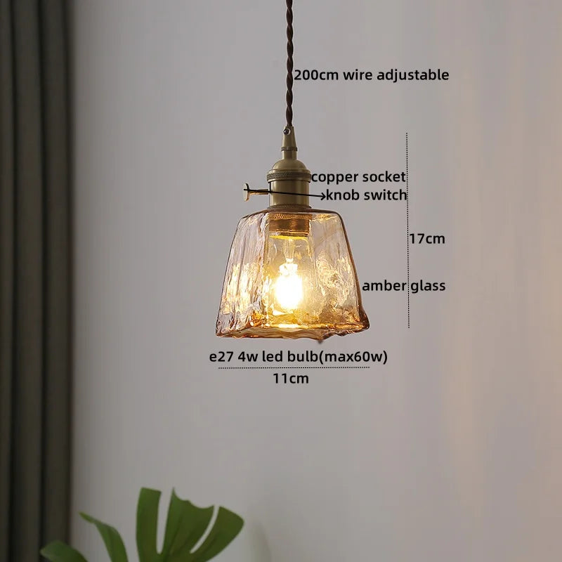 Nordic Glass Pendant Light with Copper Fixture