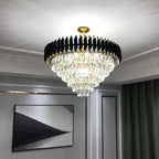 Luxury Black and Gold Tiered Crystal Chandelier for Living Room
