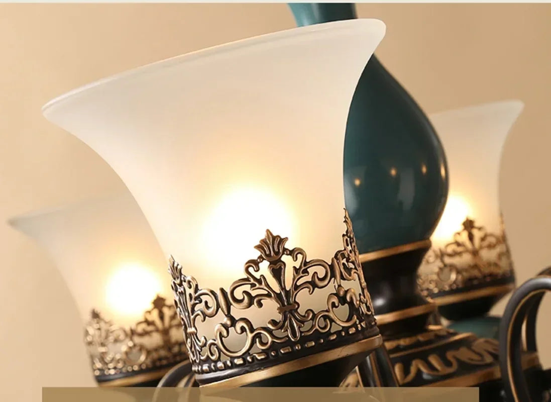 Vintage Iron Ceramic Chandelier Dining Room