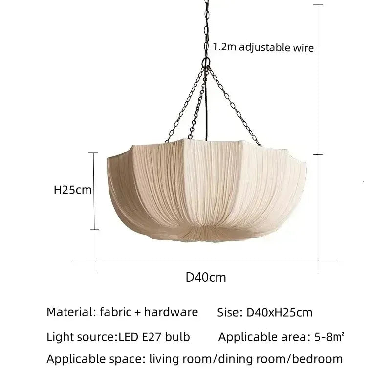 Wabi Sabi Pleated Fabric Lotus Chandelier with Iron Chains for Living Room
