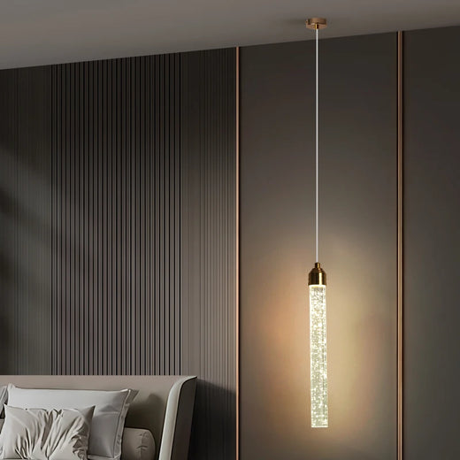 Luxury Bubble Crystal Column Pendant Light with Gold Fitting for Bedside