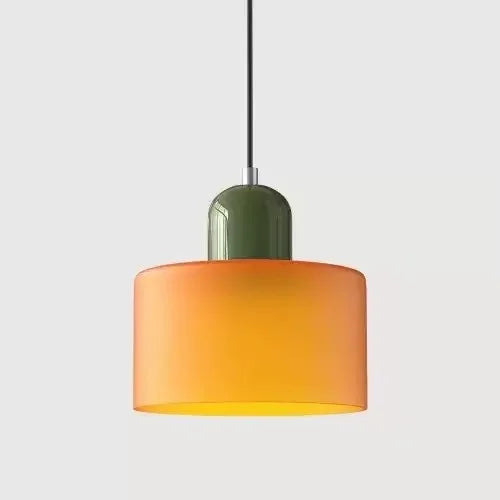 Retro Stained Glass Cylinder Pendant Light in Pastel Colors for Bedside