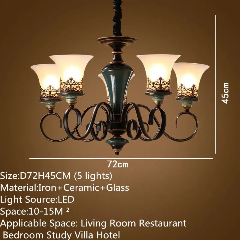 Vintage Ceramic Iron Chandelier Pendant Light