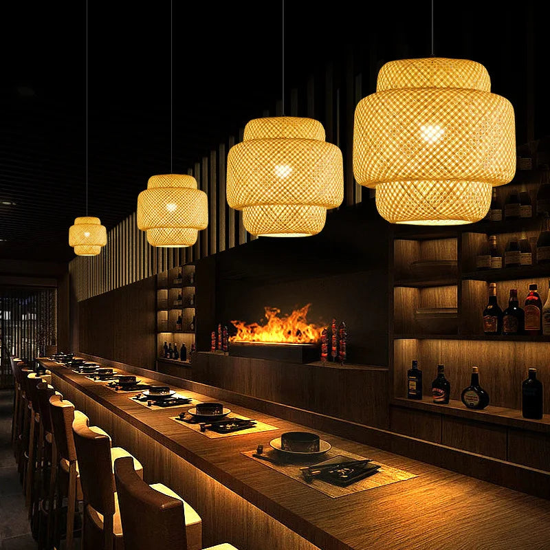 Hand Knitted Chinese Style Bamboo Pendant Lamp Weaving Hanging Lamp Restaurant Chandeliers Home Decor Lighting Fixture AC85-260V