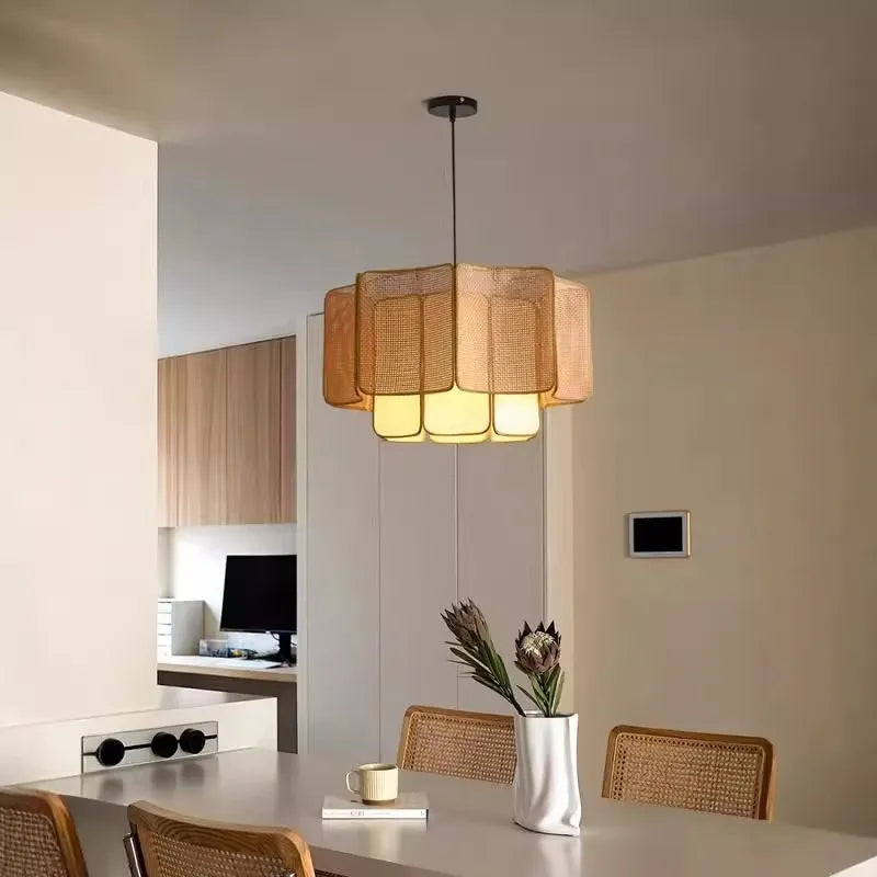Bohemian Rattan Pendant Light for Dining Room