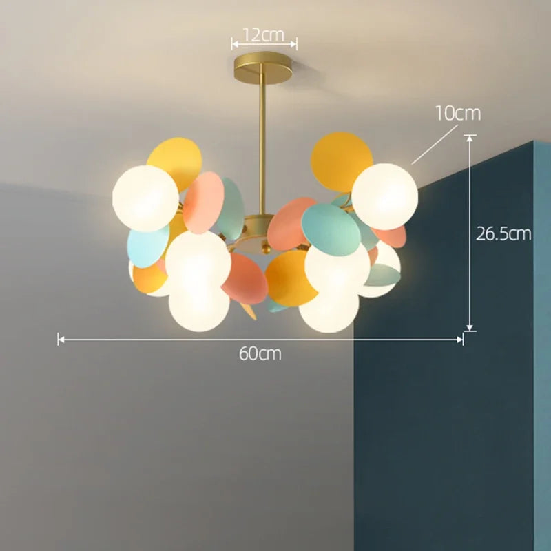 Colorful Branch Chandelier with Opal Glass Balls for Kids Room and Living Room