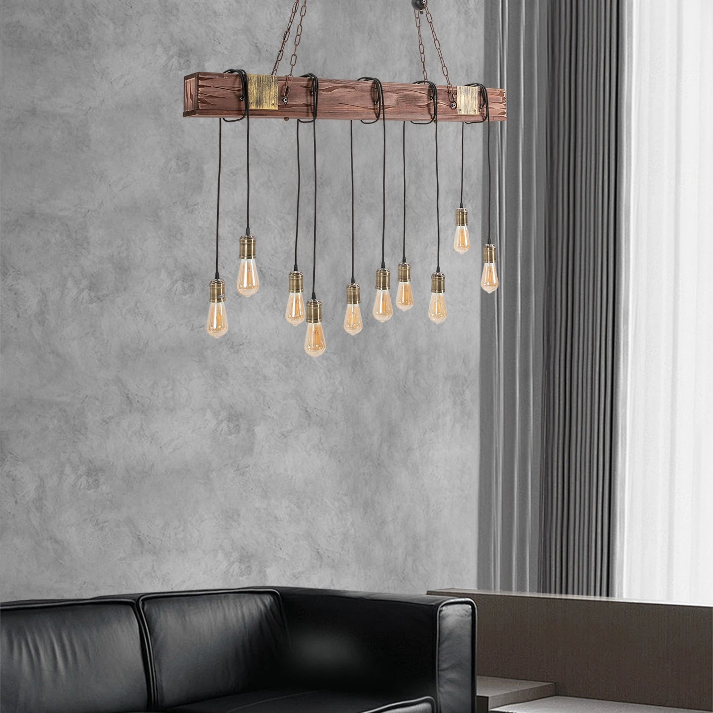 Rustic Wood Beam Pendant Light with Edison Bulbs