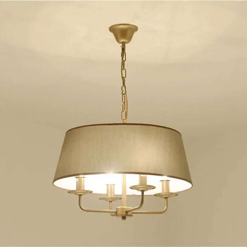 Vintage Copper Iron Pendant Light Gray Green Fabric
