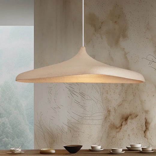 Japanese Wabi Sabi Wide Resin Pendant Light for Dining Room and Tea Room