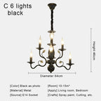 Gold Iron Candle Chandelier Pendant Light