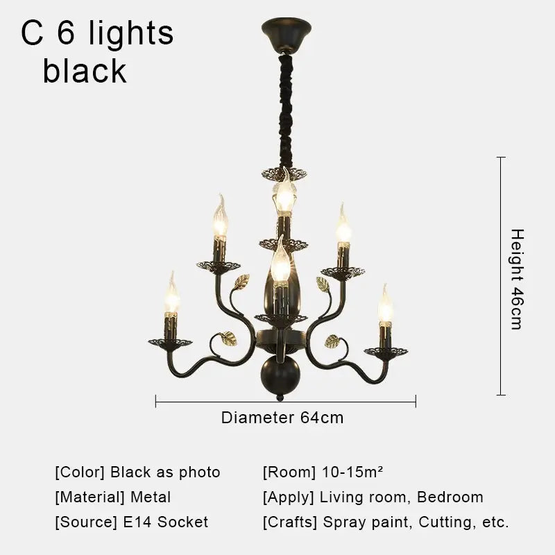 Rustic Iron Crystal Chandelier Pendant Light