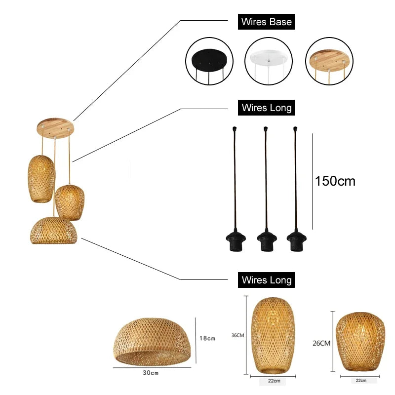 Lámparas Colgantes de Madera de Bambú Estilo Japonés