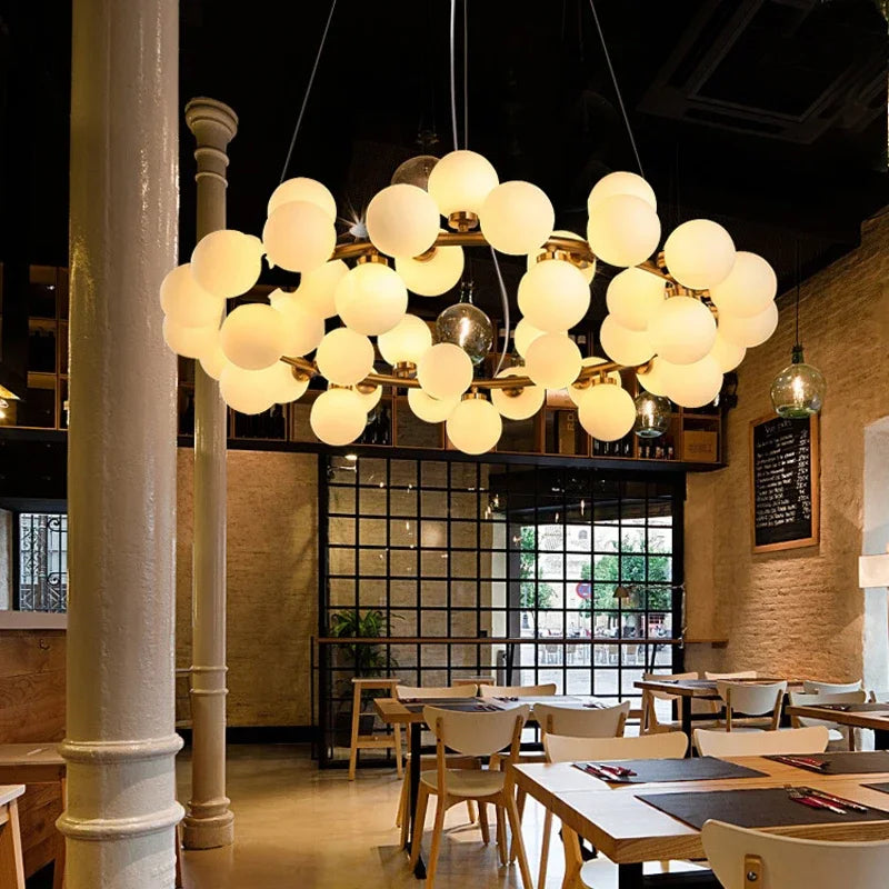 Scandinavian Ring Chandelier Glass Ball Pendant Light
