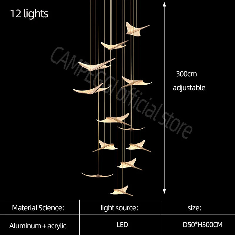 Nordic Acrylic Bird Pendant Light for Stairwell