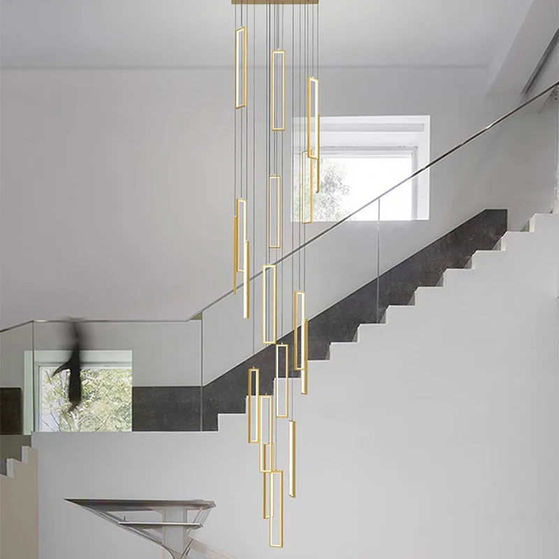Minimalist Gold Hanging Pendant Light for Stairwell