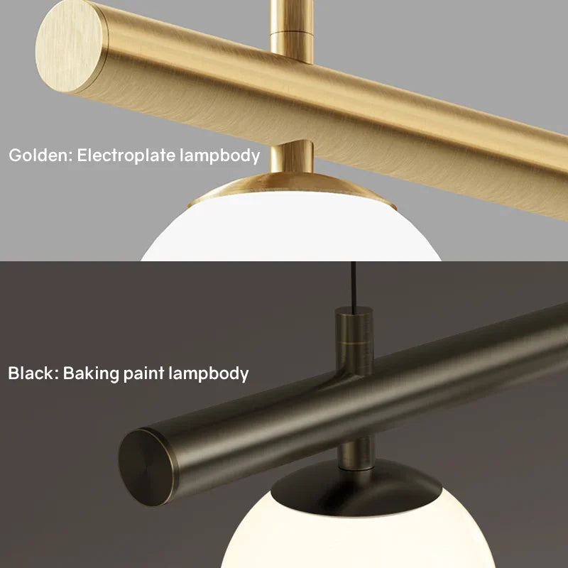Nordic Minimalist Brass Pendant Light Linear Multi-Head