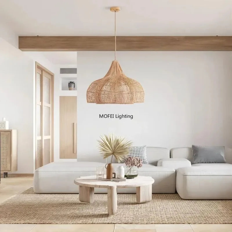 Retro Rattan Pendant Light - Wabi-Sabi Design