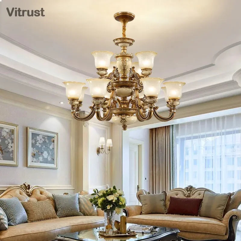 European Classic Resin Multi-Head Pendant Chandelier