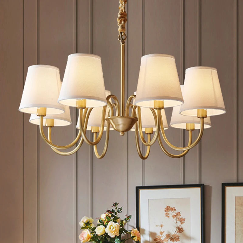 Copper Pendant Chandelier with Fabric Shade