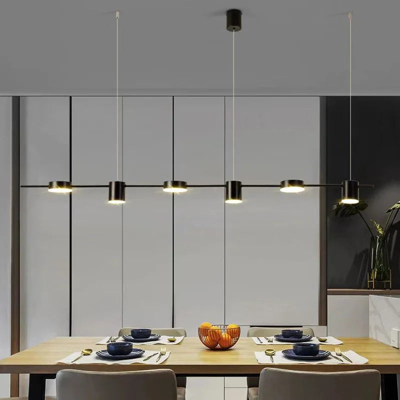 Modern Linear Disc Spotlight Chandelier in Black and Gold for Dining Table