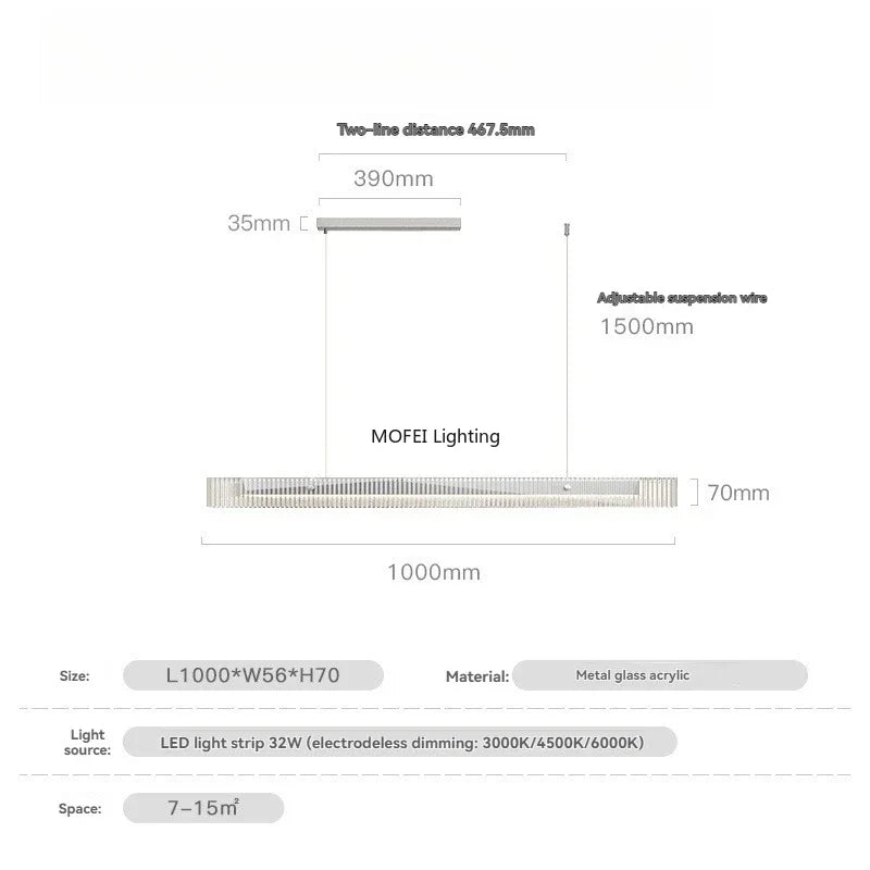 Minimalist Linear Pendant Light with Metal Finish