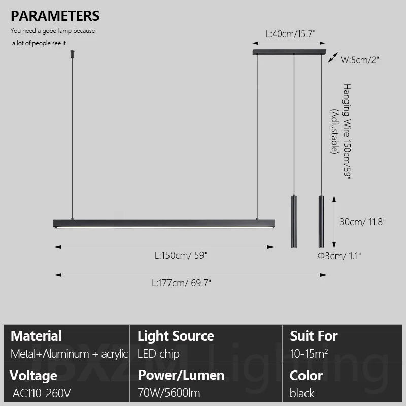 Minimalist Black Aluminum Linear Pendant Light
