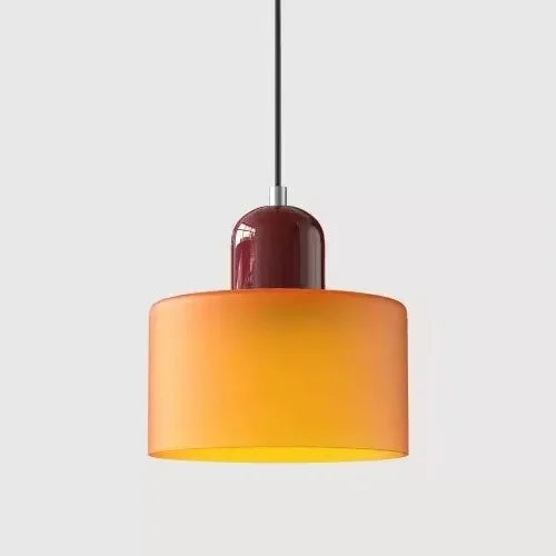 Retro Stained Glass Cylinder Pendant Light in Pastel Colors for Bedside