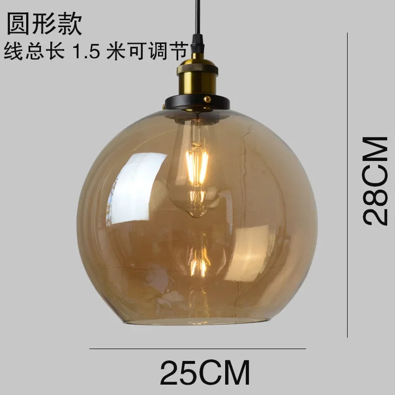 Industrial Clear Glass Pendant Light with Antique Brass Fitting for Bar