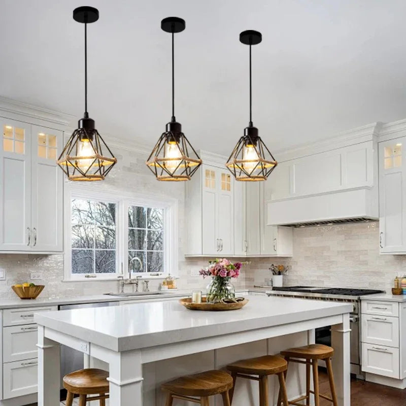 Industrial Iron Geometric Pendant Light for Dining Room