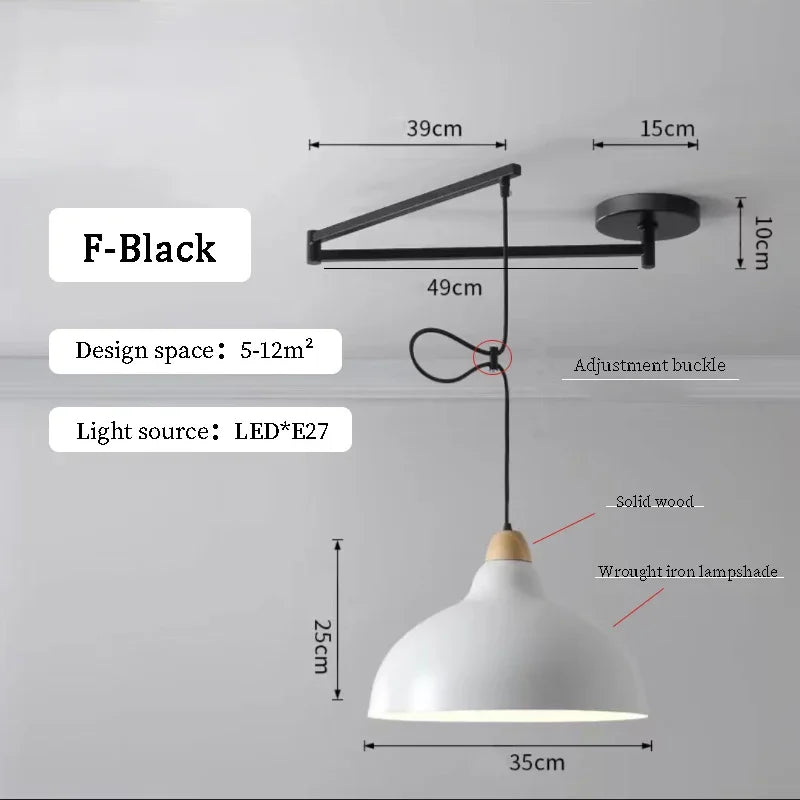 Nordic Iron Swing Arm Pendant Light for Dining Room
