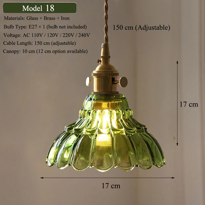 Multi-Style Nordic Pendant Lamp Green Glass Ceiling Lighting Kitchen Island Hand Brass Hanging Light fixtures for Dining Room