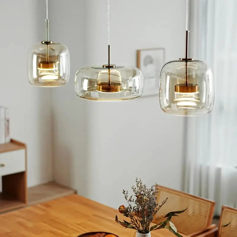 Nordic Amber Glass Pendant Light for Dining Room