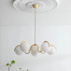 French Cream Squiggle Chandelier with Opal Glass Globes in Red and White