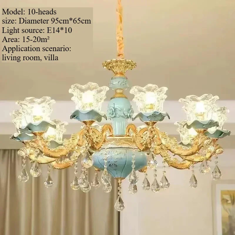 Blue Crystal Ceramic Chandelier - Living Room