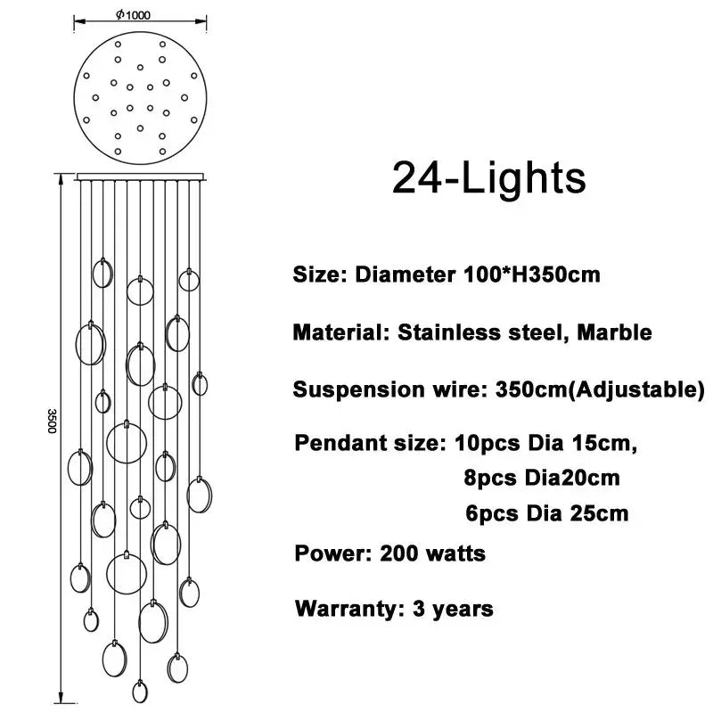 Luxury Alabaster Marble Disc Chandelier for Staircase and Lobby