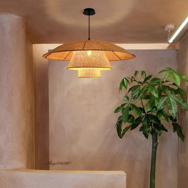 Vintage Rattan Pendant Lamp Handmade Suspension