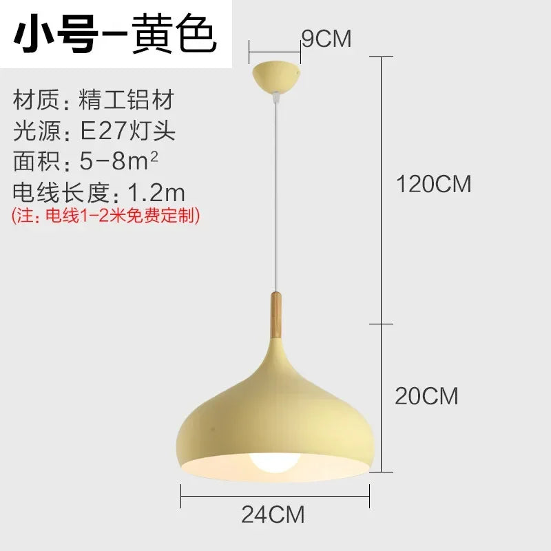 Nordic Matte Dome Pendant Light with Wood Top in Blue for Dining Room