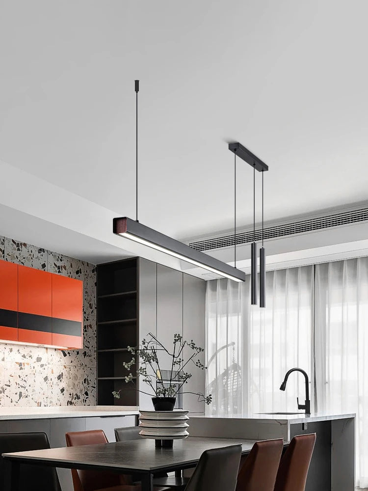 Minimalist Black Aluminum Linear Pendant Light